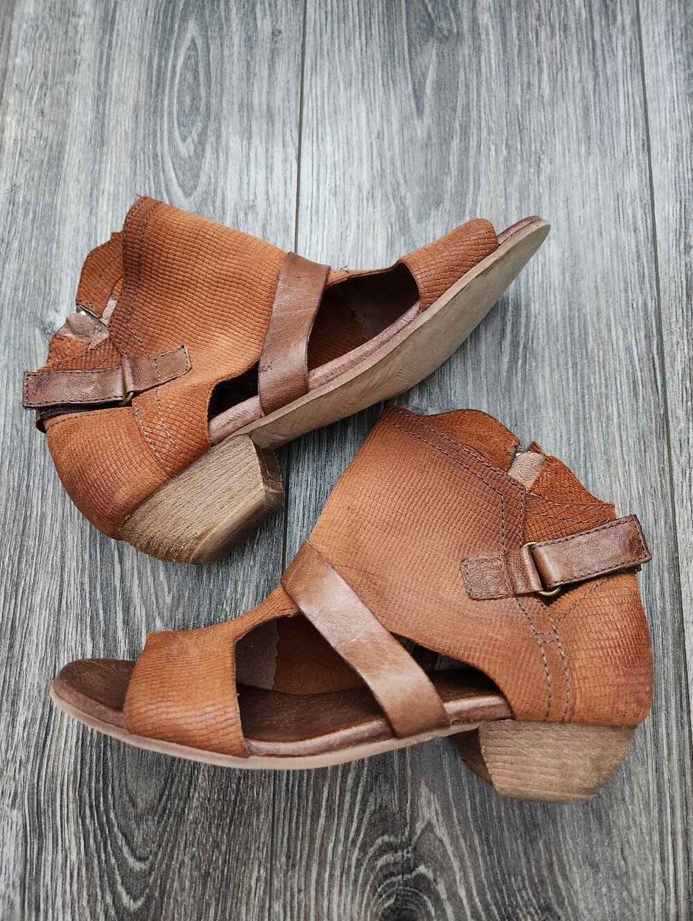 Miz Mooz Carter Heeled Sandals Brown Leather Peep Toe Size 38